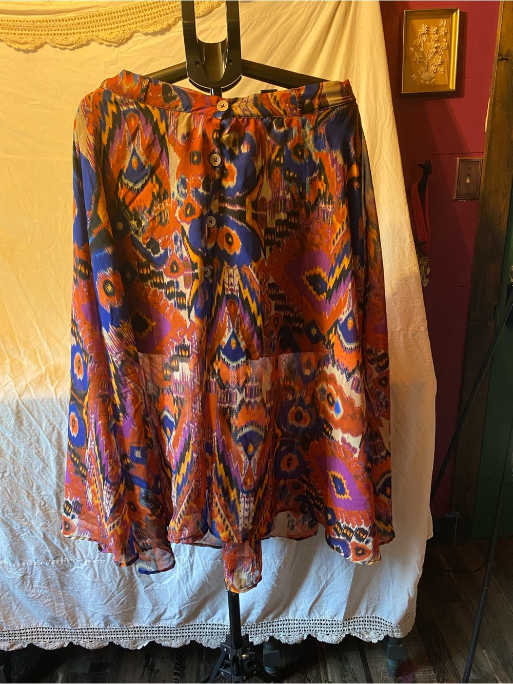Live 4 Truth Vibrant Ikat Button-Front Maxi Skirt in Orange, Blue & Purple